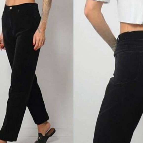 Calvin Klein Black Velvet High Waisted Boot Leg Jeans - Picture 1 of 16